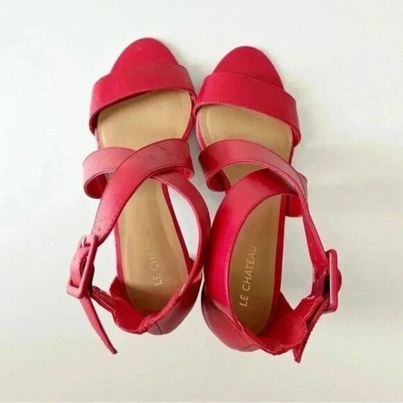 Le Chateau Strappy Leather Sandals High Heel Stilettos Red Size 7.5 - Picture 7 of 15